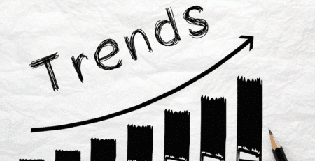 Illustratie van stijgende grafiek met tekst trends voor uitleg Google Trends