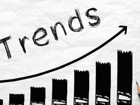 Illustratie van stijgende grafiek met tekst trends voor uitleg Google Trends
