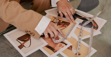 Moodboard fashion design met foto's accessoires en meetlint